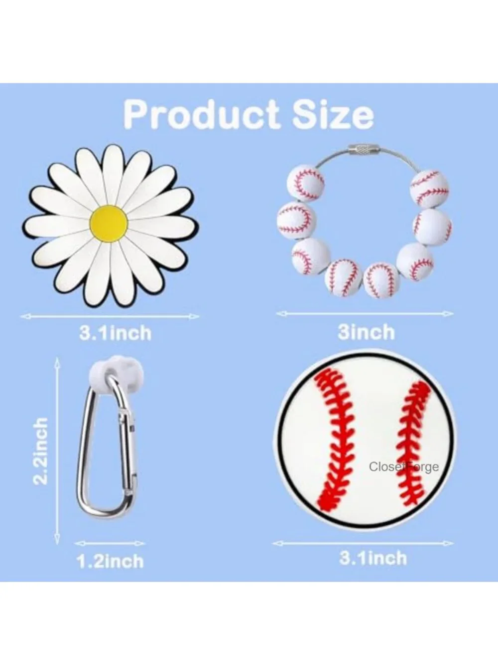 Baseball Charms Set for Tote Bag, Sporty Beach Bag Accessories, Cute Keychain